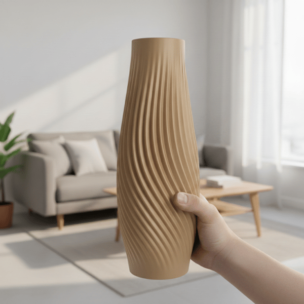 Slank beige dekorativ vase til blomster, moderne design