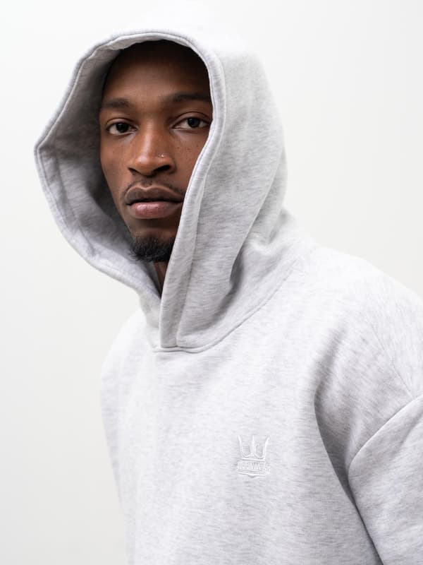 Jigga Wear Crown Herre Oversized Hættetrøje Grå/Hvid M