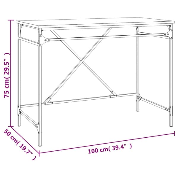 vidaXL skrivebord, brunt egetræ, 100x50x75 cm,