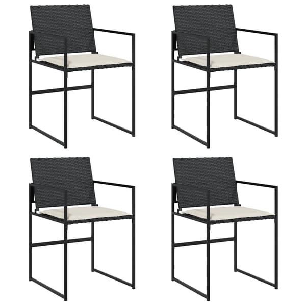 vidaXL havestole med hynder, sæt med 4, sort, polyrattan