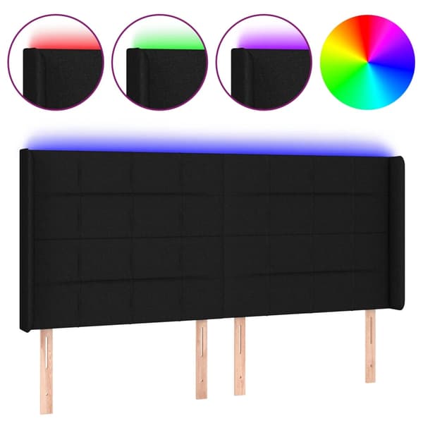 vidaXL sengegavl med LED sort 203x16x118/128 cm stof