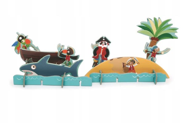 2D- och 3D-piratspel med pusselscenarier för barn.