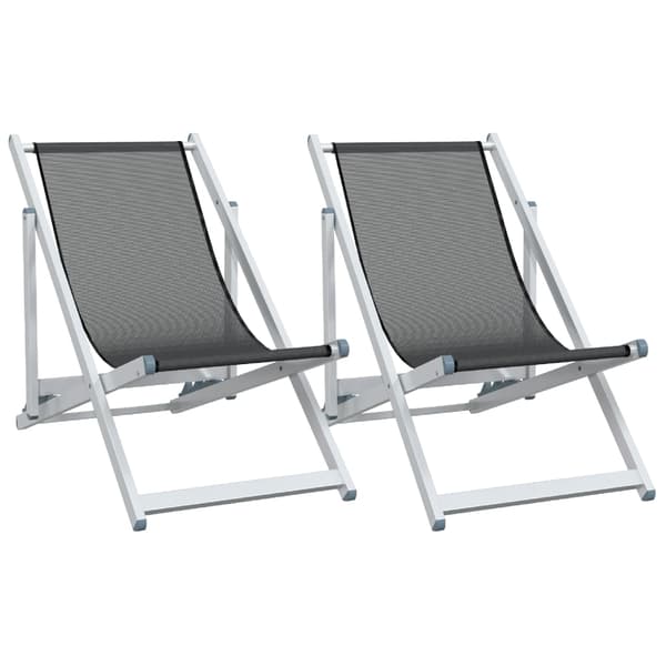 vidaXL foldbare strandstole, sæt med 2, grå, aluminium og textilene