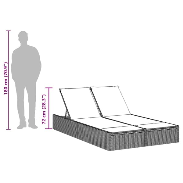 vidaXL dobbelt dagseng med hynder, sort, polyrattan