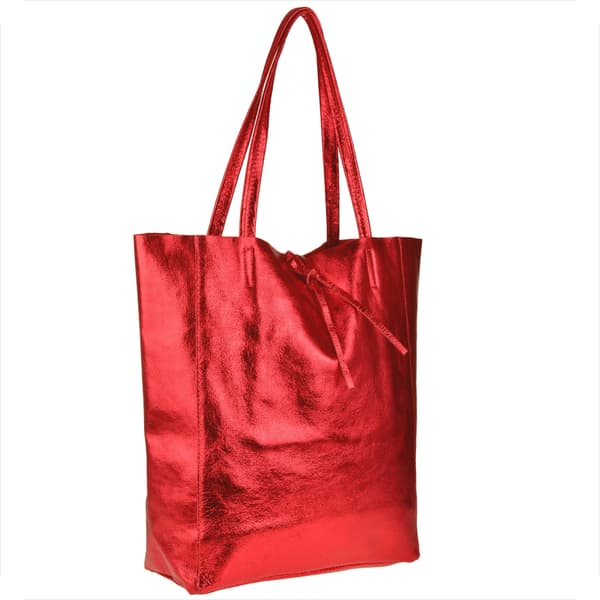 Lätt shoppingväska i läder, röd metallic