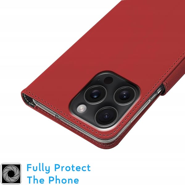 iPhone 15 Pro Rött Läderplånboksfodral med Flik Newtop