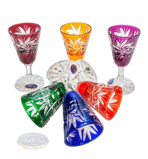 Färgglada kristallglas för vodka 30 ml Olive Grinder