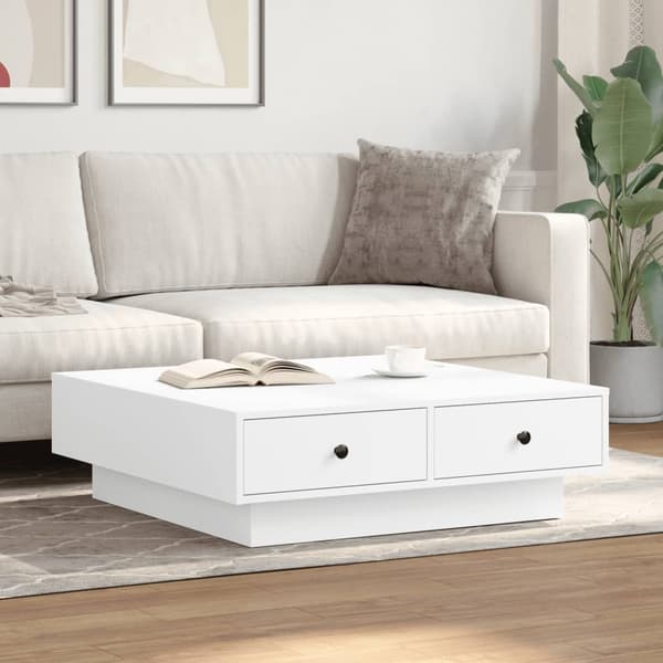 vidaXL sofabord, hvid, 90x90x28 cm, spånplade