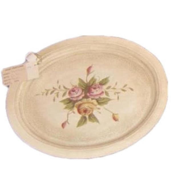 Stor oval bricka i rustik stil med handmålade blommotiv