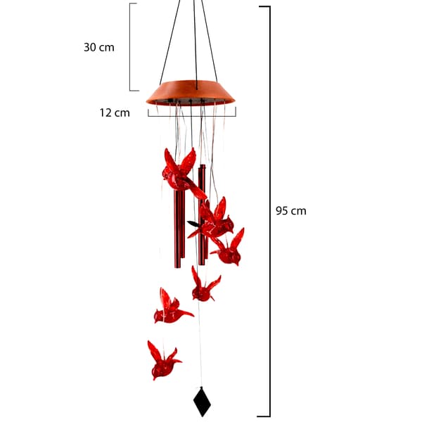 Solcellsdriven LED-vindklocka med 6 röda kardinaler 95 cm