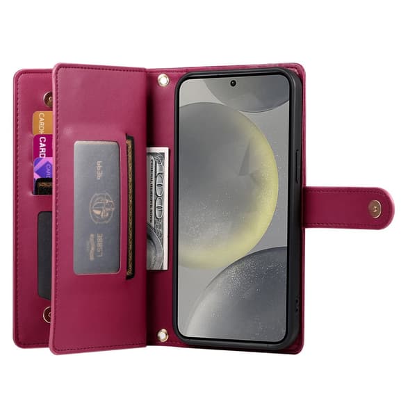 Samsung Galaxy S25 Flipfodral, Plånboksficka med dragkedja, Röd