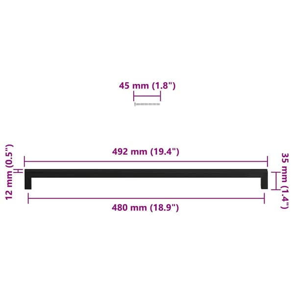 vidaXL skabsgreb 5 stk. sort 480 mm rustfrit stål