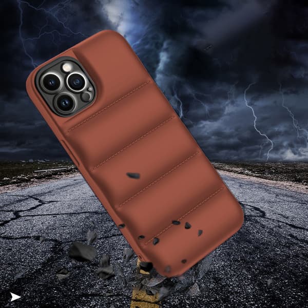 Puffer-etui til iPhone 13 Pro Max, brun
