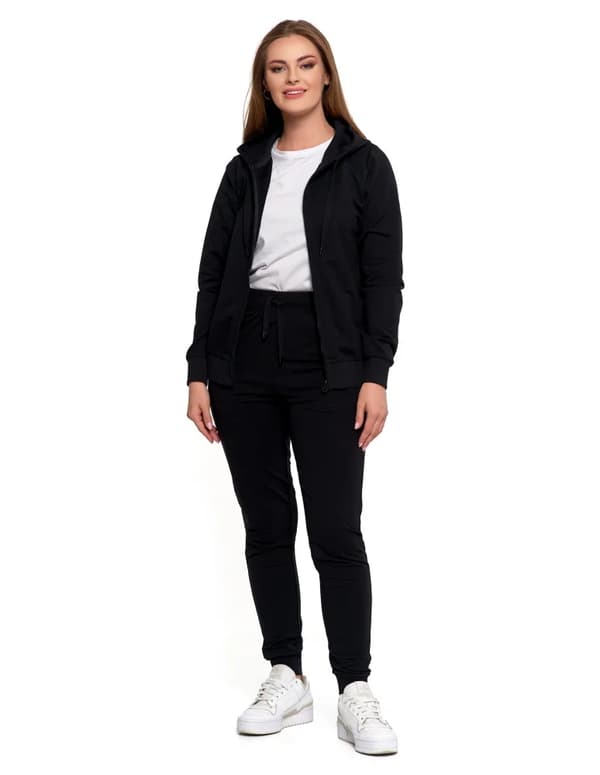 Damesweatshirt med hætte, bomuld, moderigtig, lynlås, blød, MORAJ M SORT