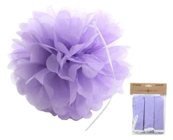 Papirpompomdekoration lilla 25 cm 3 stk.