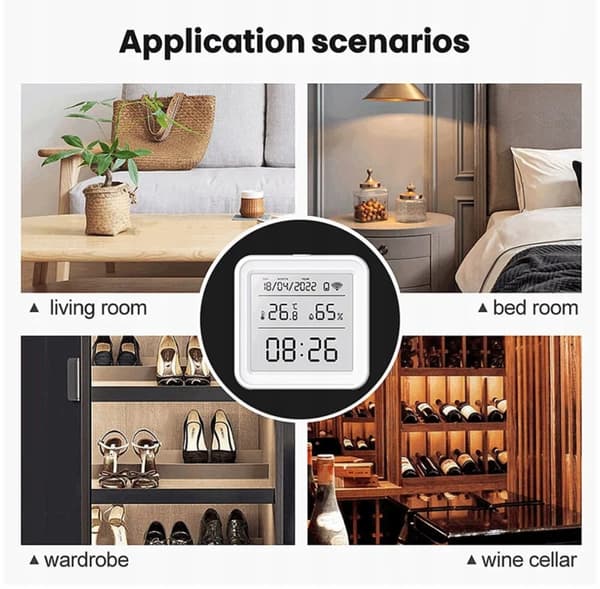 Zigbee TEMPERATUR- OCH FUKTIGHETSSENSOR 24-timmarsklocka ZIGBEE LCD-display