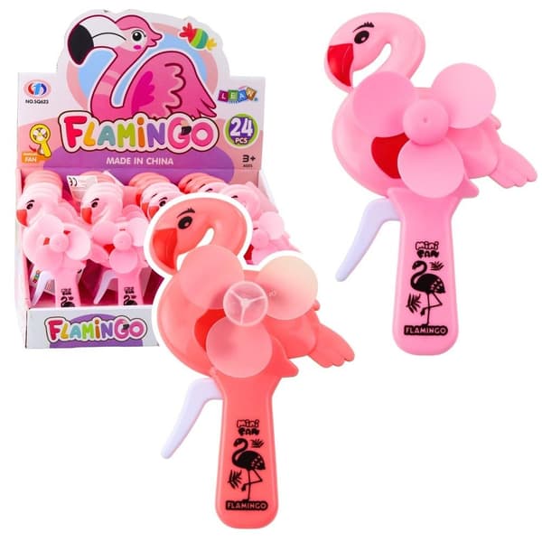 Håndvifte med lyserød flamingo