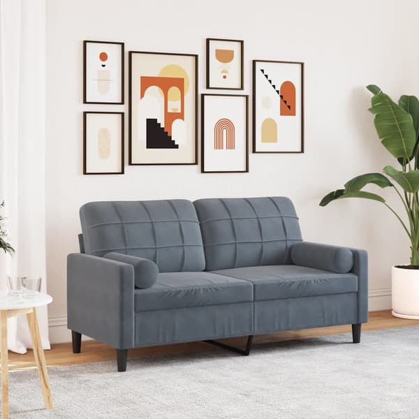 vidaXL 2-sitssoffa med kuddar, mörkgrå, 140 cm, sammet