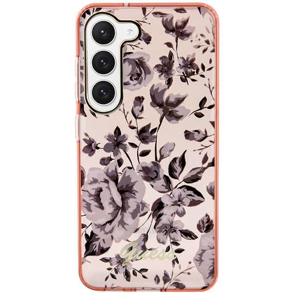 Guess Flower Collection-etui til Galaxy S23+, lyserød