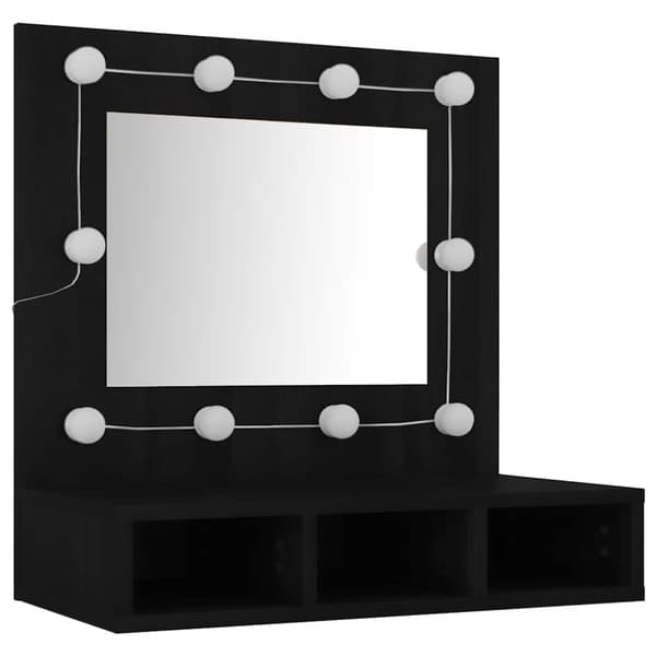vidaXL spejlskab med LED-belysning sort 60x31,5x62 cm