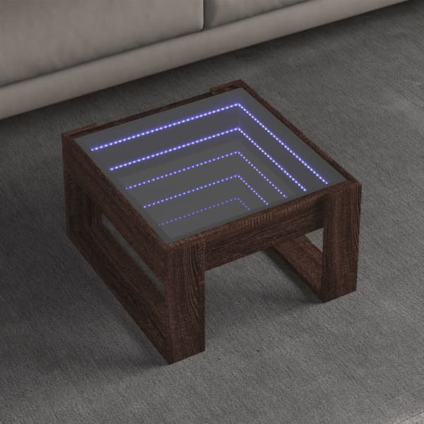 vidaXL Infinity sofabord med LED-lys brunt egetræ 50x53x30 cm