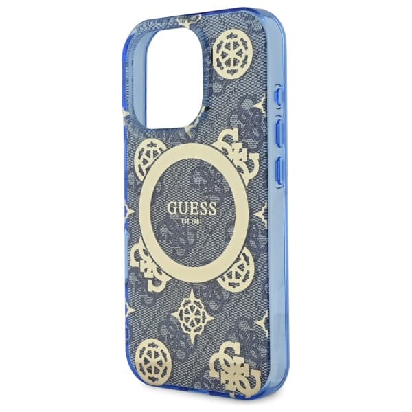 Guess IML Peony On 4G Background MagSafe-etui til iPhone 16 Pro Max, blå