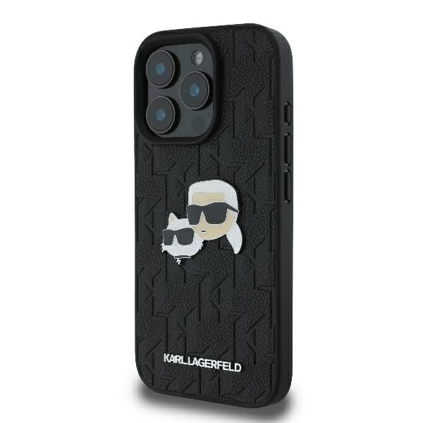 Karl Lagerfeld Monogram Karl&Chaoupette Head Pin-etui til iPhone 16 Pro, Sort