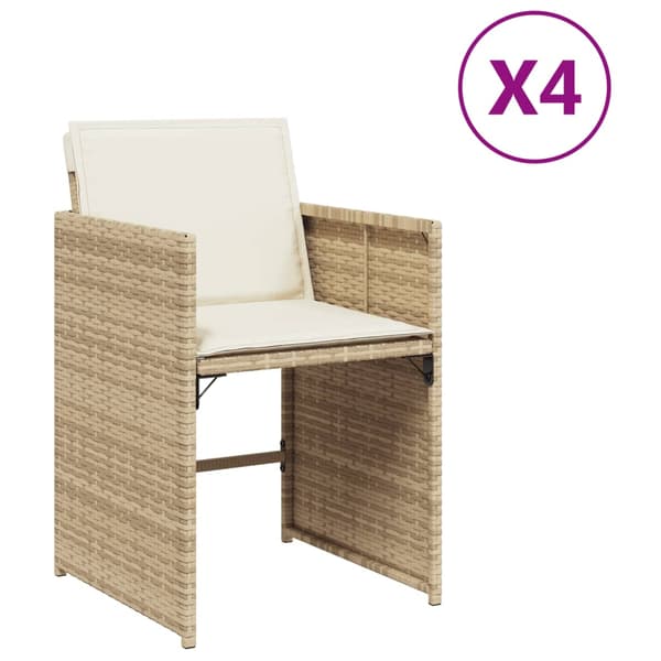 vidaXL Trädgårdsstolar med dynor, set om 4, beige, polyrotting