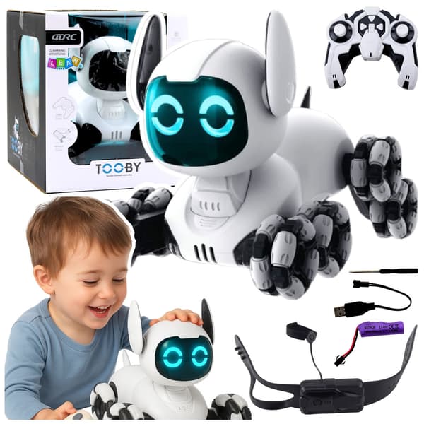 TOOBY Robothund Fjernstyret RC 360° Lys Lyde Sort og Hvid