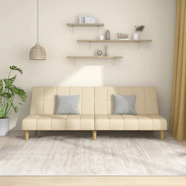 vidaXL 2-sits bäddsoffa, krämfärgad, klädd i tyg