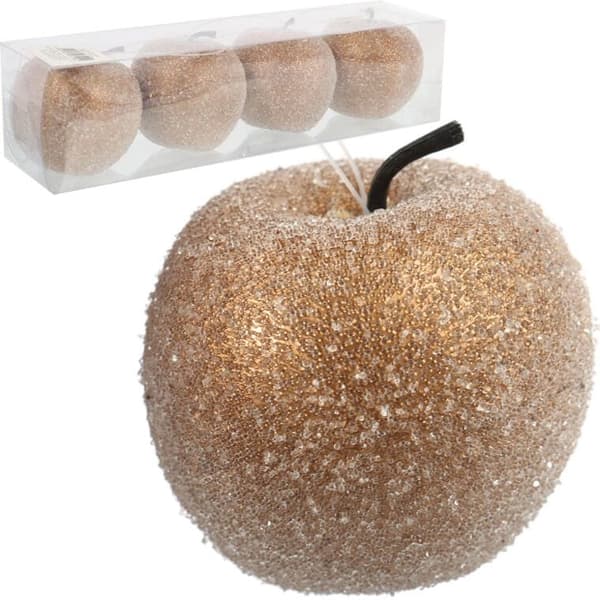 Guldfärgade äppelkulor i plast 7 cm - Set om 4