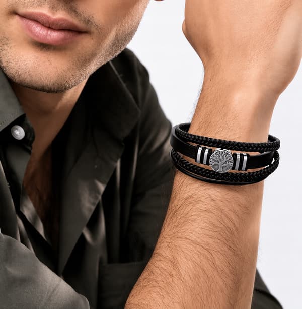 Herrläderarmband Premium flätat läderarmband Gåva