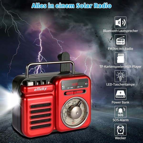 Efluky krankradio USB, AM, FM, SOS, powerbank