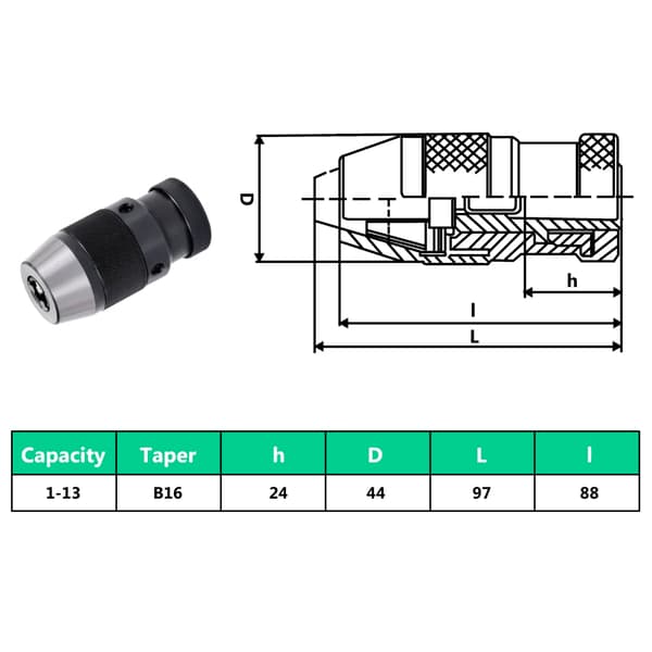 vidaXL Nøglefri borepatron MT2-B16, 13 mm