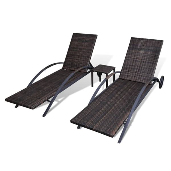 vidaXL liggestole med bord, polyrattan, brun