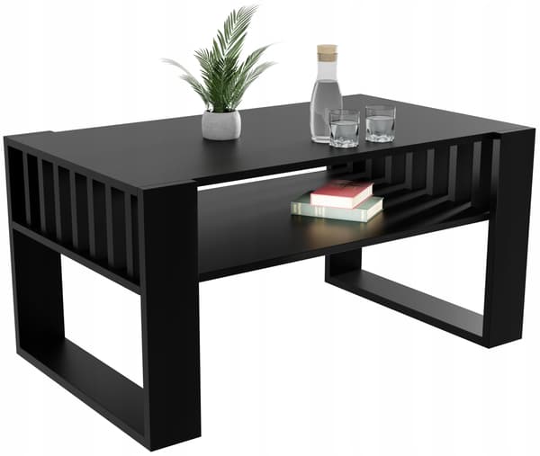 Sofabord med lameller, sort, 90x50, bænk til stuen