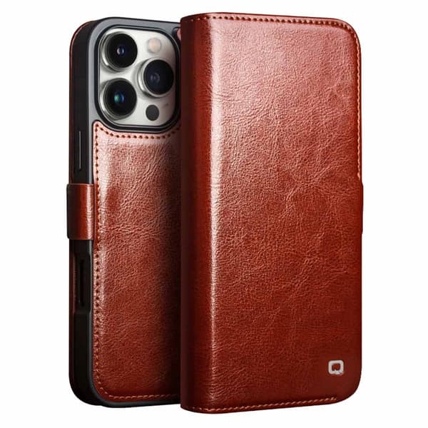 QIALINO Läderplånboksfodral till iPhone 16 Pro Max, Brun