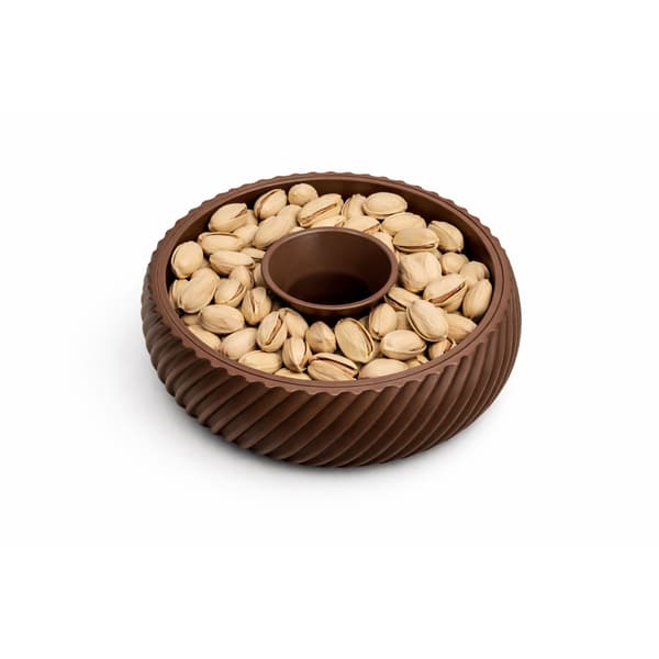 Brun 2-i-1 snackskål med skalbeholder til nødder