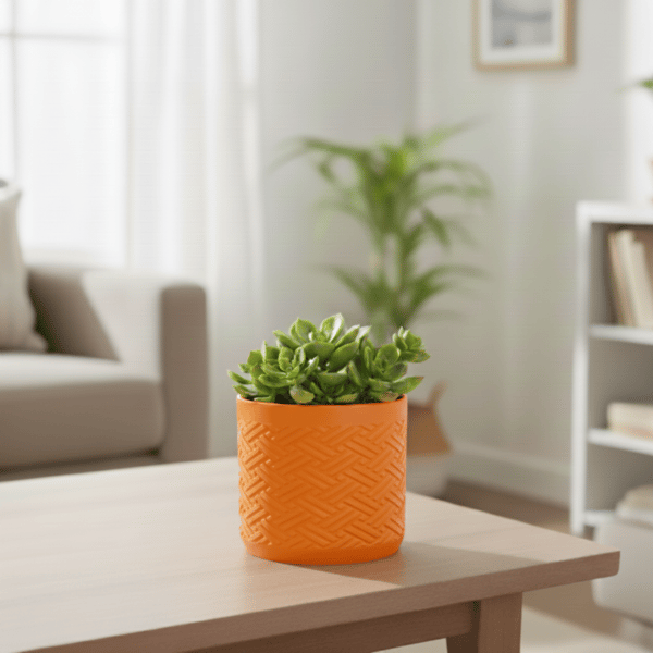 Orange blomkrukasskydd, modern skandinavisk Japandi-fläta