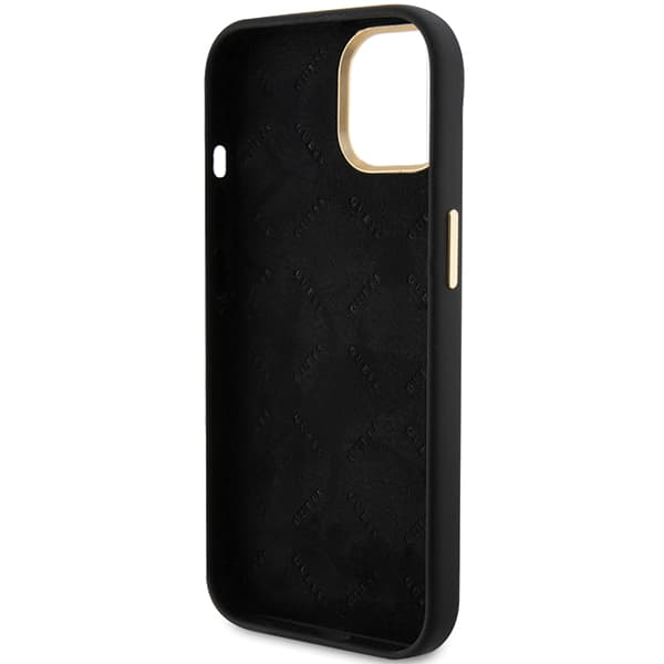 Guess Silikone Metal Logo & Ramme Etui til iPhone 15, Sort