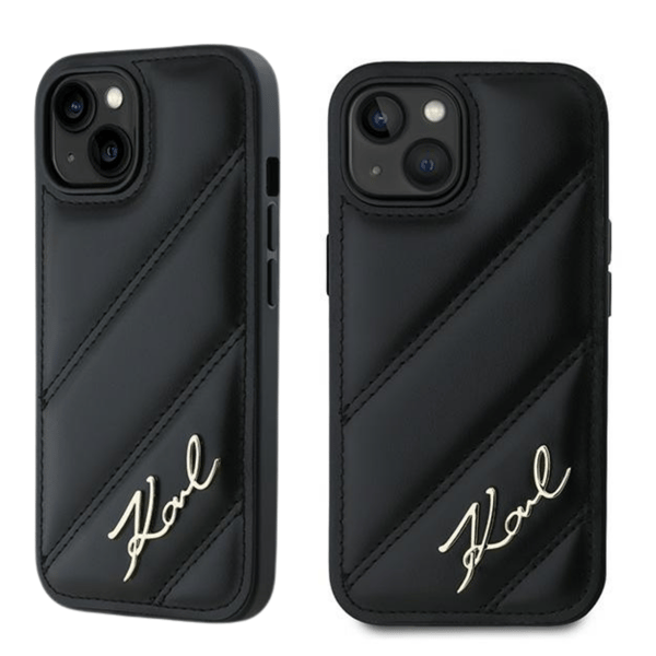 Karl Lagerfeld Diagonal Quilted Script-skal till iPhone 15 Plus, Svart