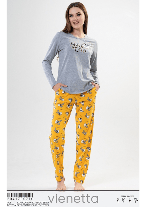 Dampyjamas i bomull, långärmad, XL, Vienetta