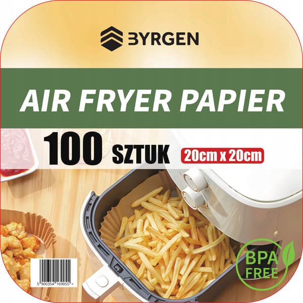 100x Pappersfack för airfryer, 20x20 cm