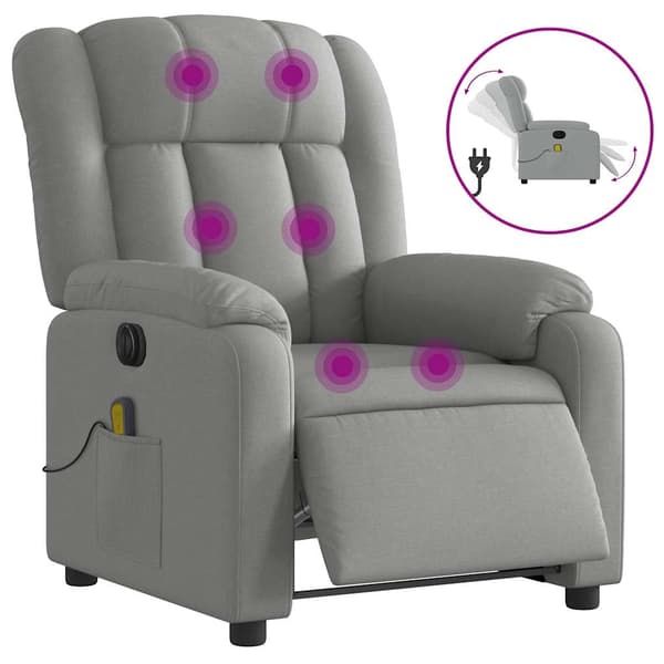 vidaXL Elektrisk massagefåtölj ljusgrå tyg