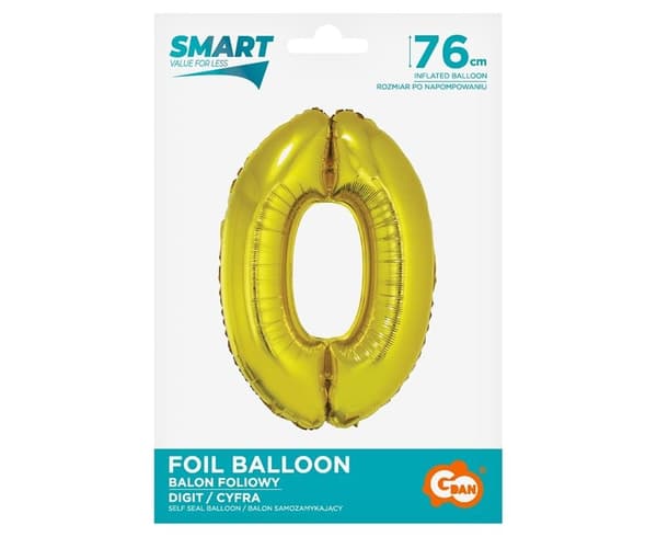 Folieballon nummer 0 guld Smart 76cm