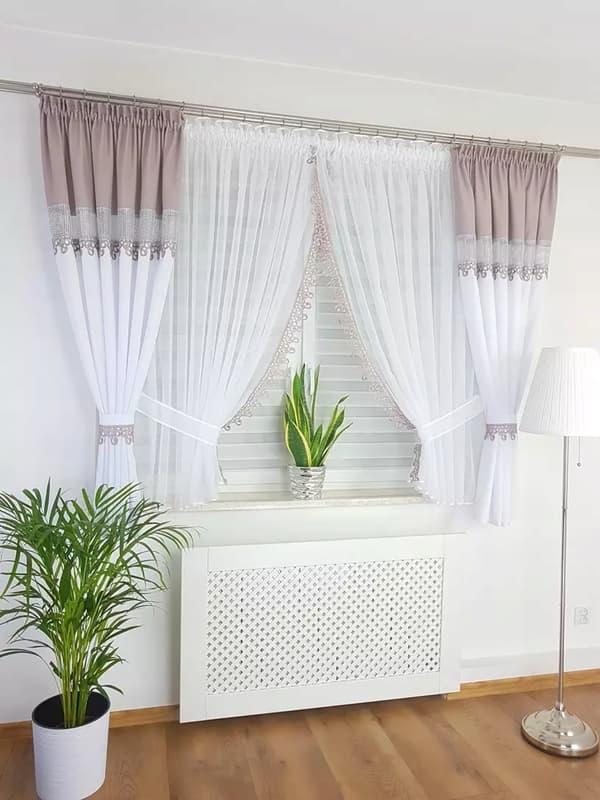 Gardin med draperier, dekorationsset - ljunggrå