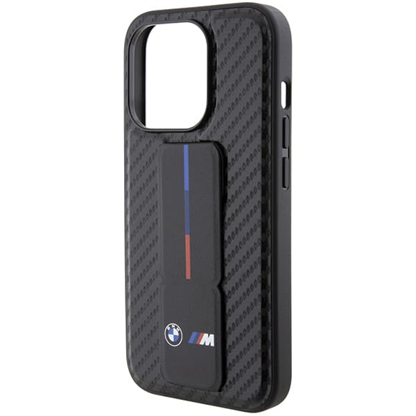 BMW Grip Stand Smooth & Carbon Cover til iPhone 15 Pro, Sort