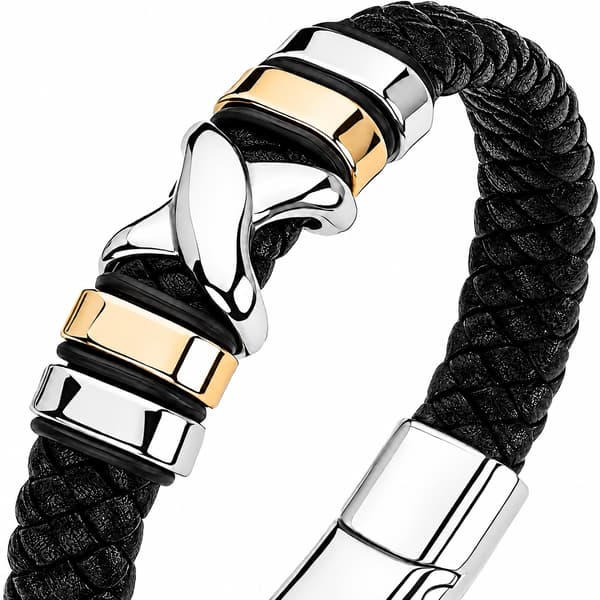 Herr Läderarmband Guld Silver TITAN Flätad Helt Tjock
