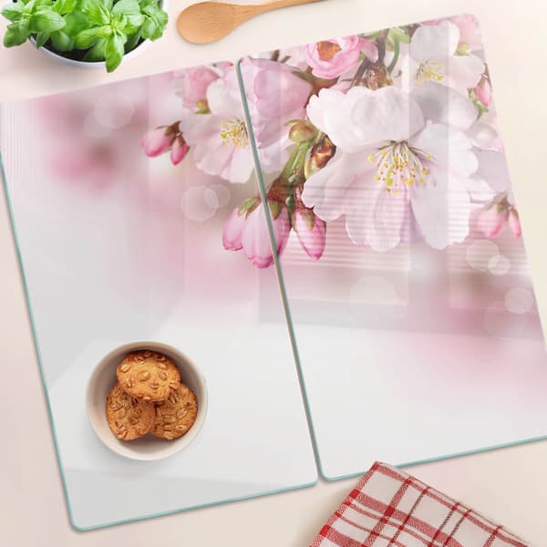 Dekorative glas-snacksbrætter i lyserød blomst 2x30x52 cm