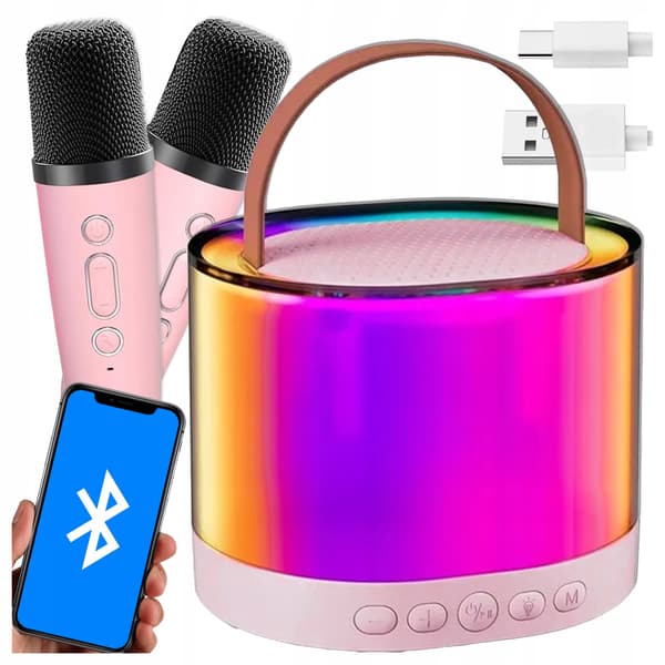 [paczb] Karaoke-sæt Højttaler 2 Mikrofoner Bluetooth USB SD Mini Jack Z3344